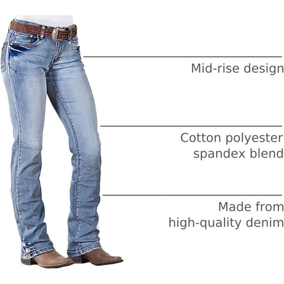 Bootcut Jeans Women Mid Rise Straight Leg Denim Pants Casual Stylish - Picture 4 of 8